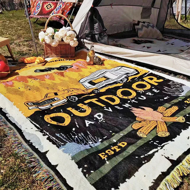 Jacquard Floral Woven Blanket - Portable Outdoor Camping Mat Julia M LifeStyles