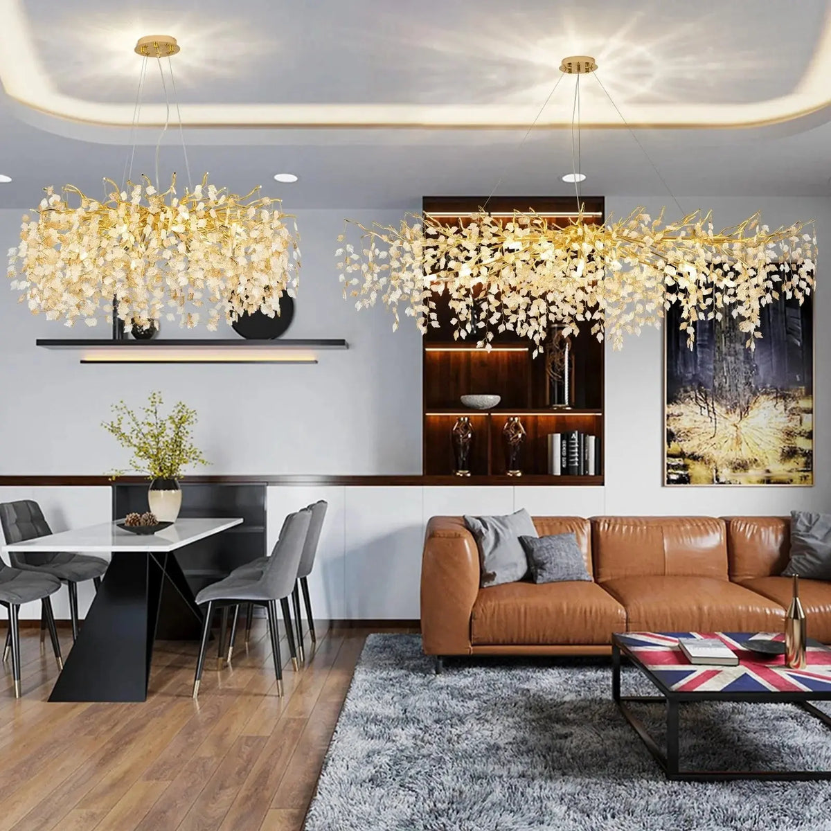 Large Gold Brass Crystal Chandelier with Raindrop Leaf Design Julia M LifeStyles