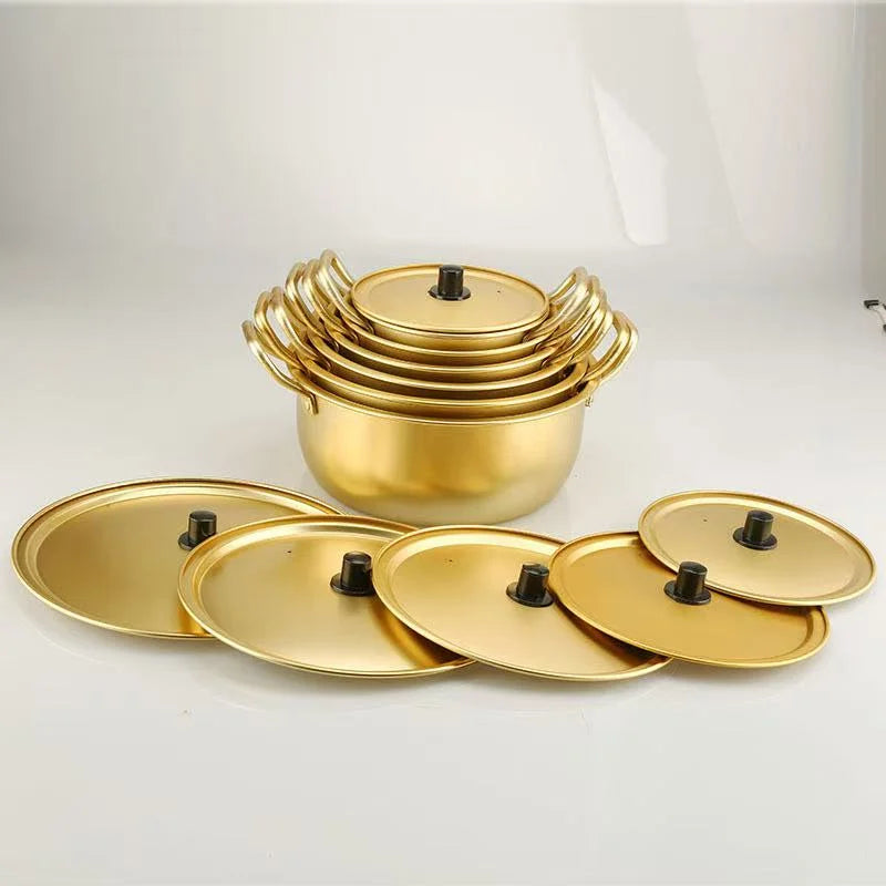Korean Style Kitchen Product 16-26cm Casserole Cookware Set Gold Soup Stock Pots 10 Pieces STAINLESS STEEL Cooking Pot - Julia M LifeStyles
