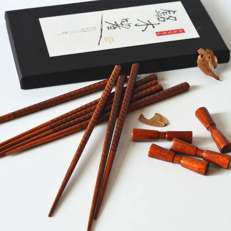 Elegant Chinese Style Wooden Chopstick Gift Set with Rest - 4 Pairs Julia M LifeStyles