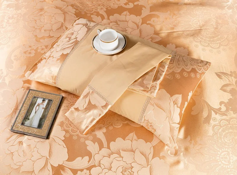 Full Cotton Jacquard Satin Sheet Sets Duvet Cover 4pc Set - Julia M LifeStyles
