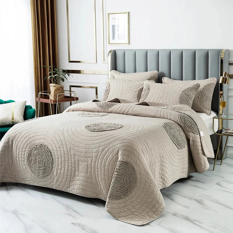 Handmade Bedding Quilts Embroidery Flower 100% Cotton Queen King Size Stitching Patchwork Bedspread 3pcs Quilt Set Julia M LifeStyles