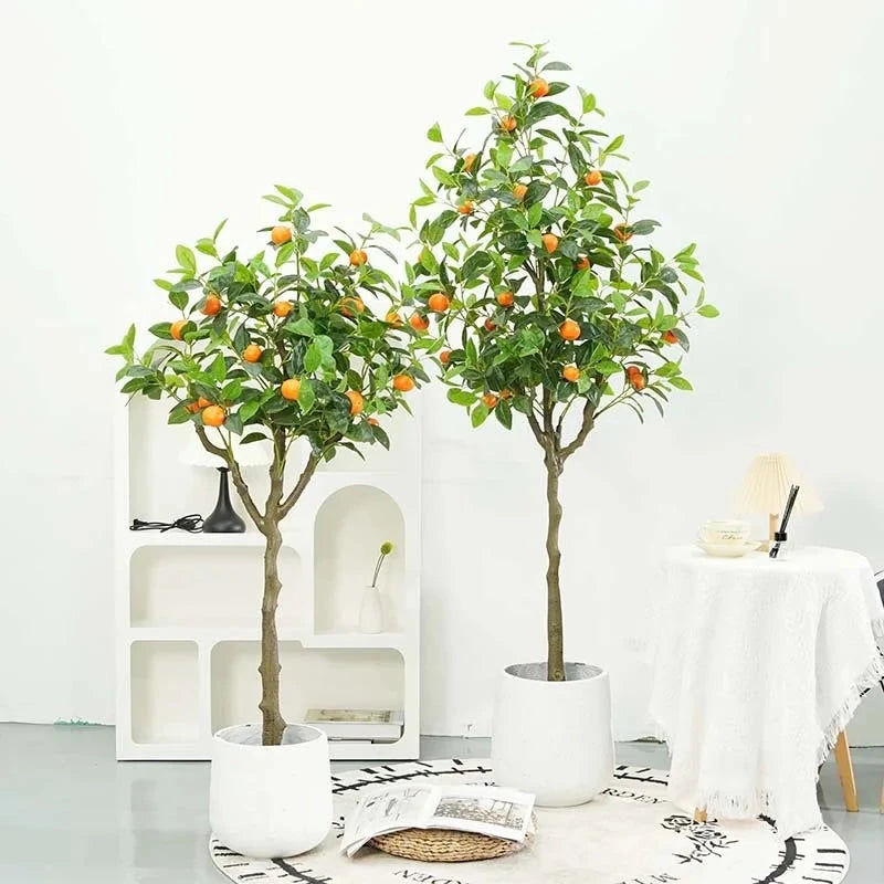 High-End Luxury Indoor Orange Tree Artificial Green Plastic Potted Fruit Fake Kumquat for Halloween Christmas Living Room Julia M LifeStyles