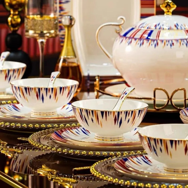 60PC Exquisite High-End Bone China Dinnerware Set in Elegant Gift Box