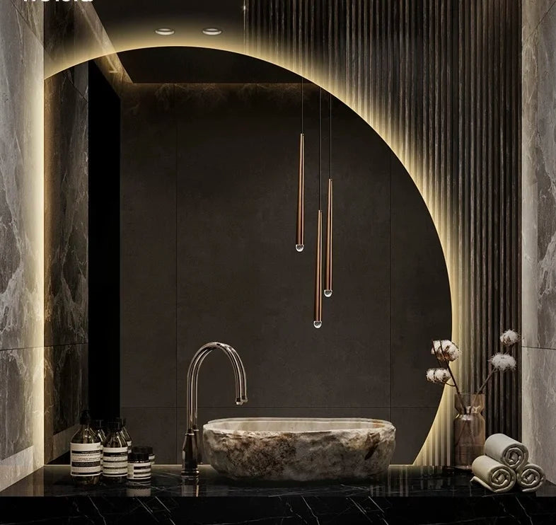 Dimmable Half Moon LED Smart Mirror with Anti-Fog Technology - Julia M LifeStyles