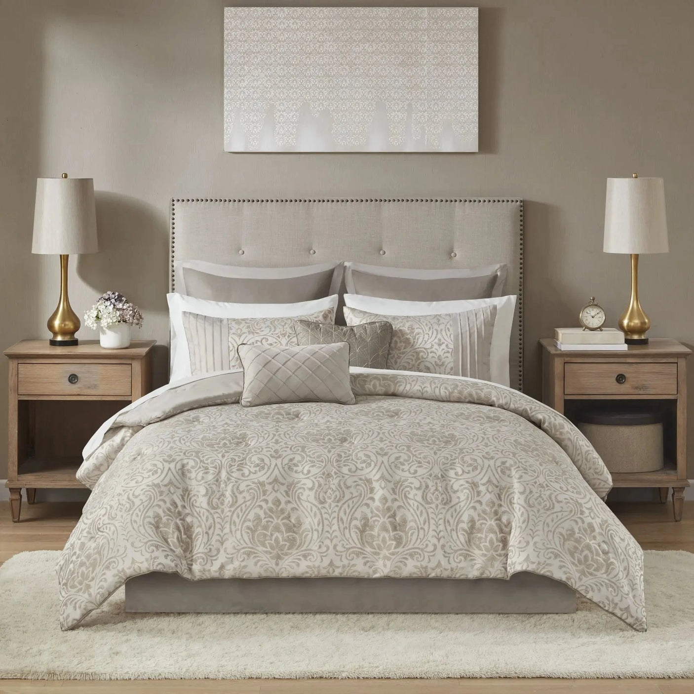 12-Piece Floral & Solid Jacquard Comforter Set for Super King/King Julia M LifeStyles