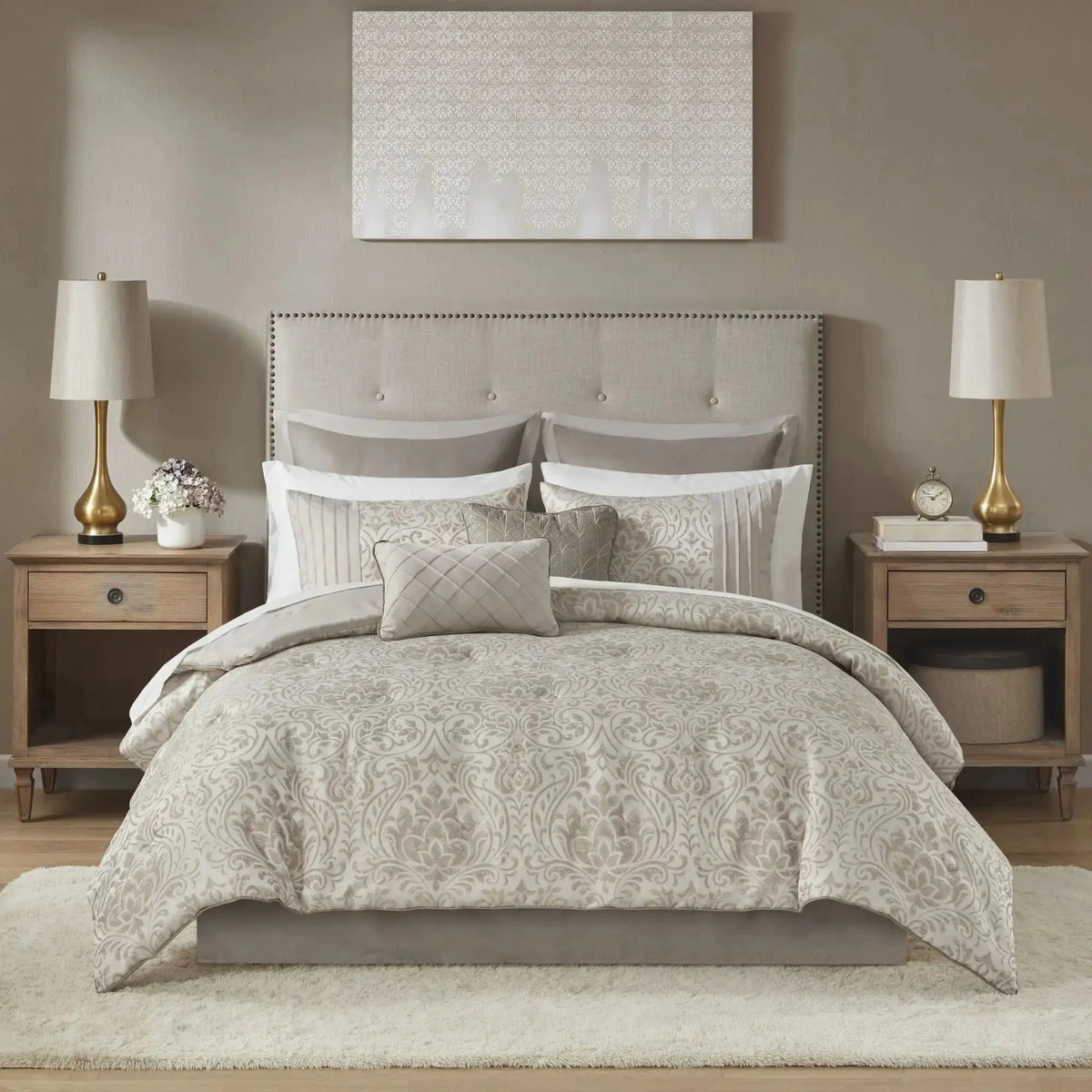 12-Piece Floral & Solid Jacquard Comforter Set for Super King/King Julia M LifeStyles