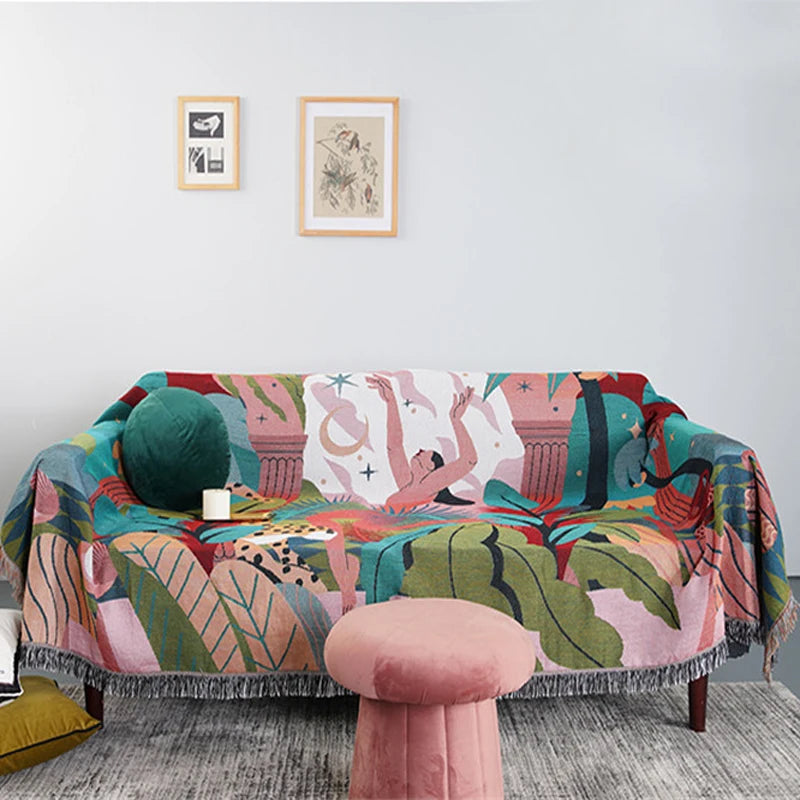 Forest Dancer Throw Blanket Multifunction 2 Sides Sofa Covers Cobertor Tassel Dust Cover Air Conditioning Blankets For Bed