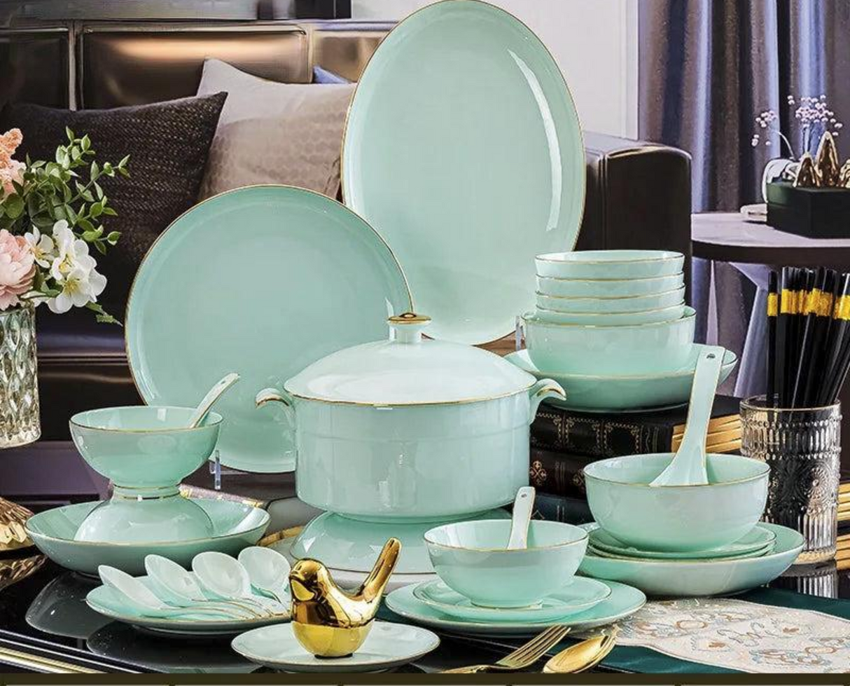 Nordic Gold Rim Best Ceramic Dishes Plates Bowl Kitchen Porcelain Ceramic Tableware Sets Bone China Plates for Dinner Julia M LifeStyles