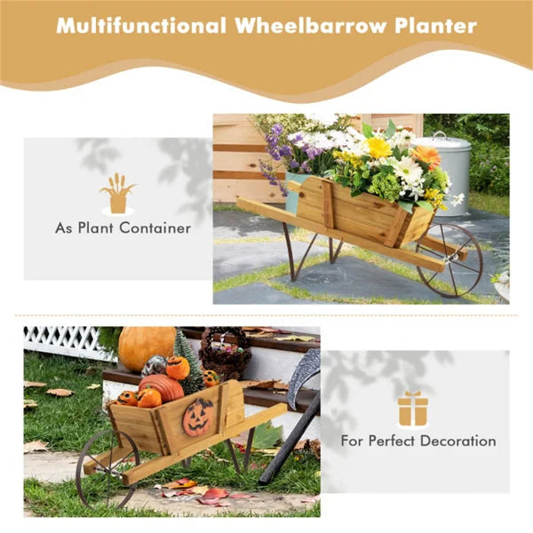 2-in-1 Wheelbarrow Planter with 9 Magnetic Accessories Wooden Wagon for Garden Yard Flower Pots & Planters Julia M LifeStyles