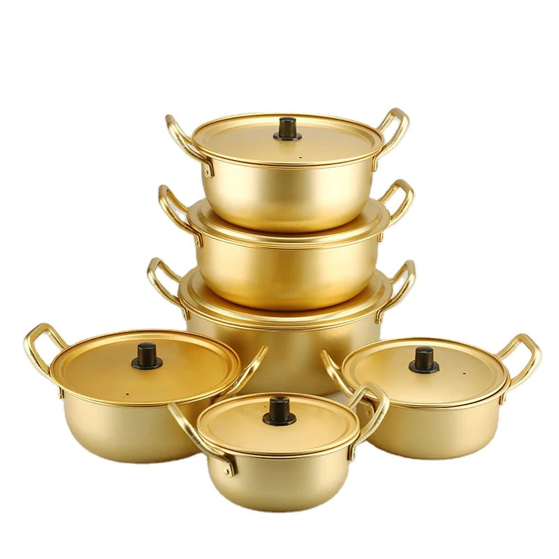 Korean Style Kitchen Product 16-26cm Casserole Cookware Set Gold Soup Stock Pots 10 Pieces STAINLESS STEEL Cooking Pot - Julia M LifeStyles