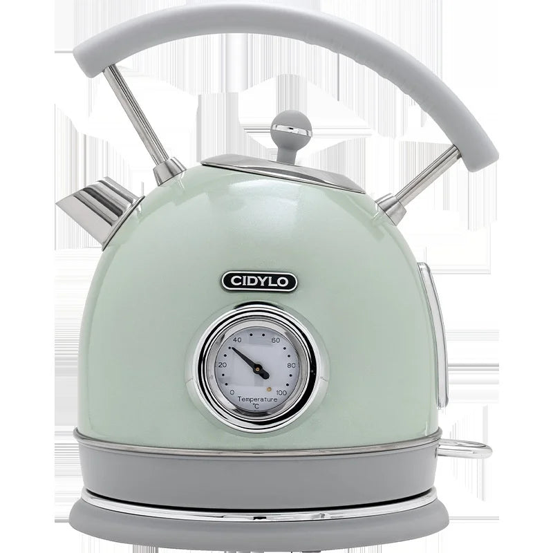 Vintage-style electric kettle with a temperature gauge on a white background, branded 'Cidylo'.