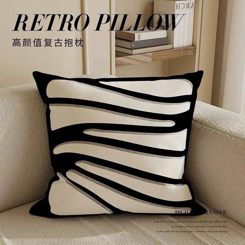 Nordic Style High-End French Retro Pillow Black and White Abstract Art Decorative Cushion for Sofa Bedroom Julia M LifeStyles