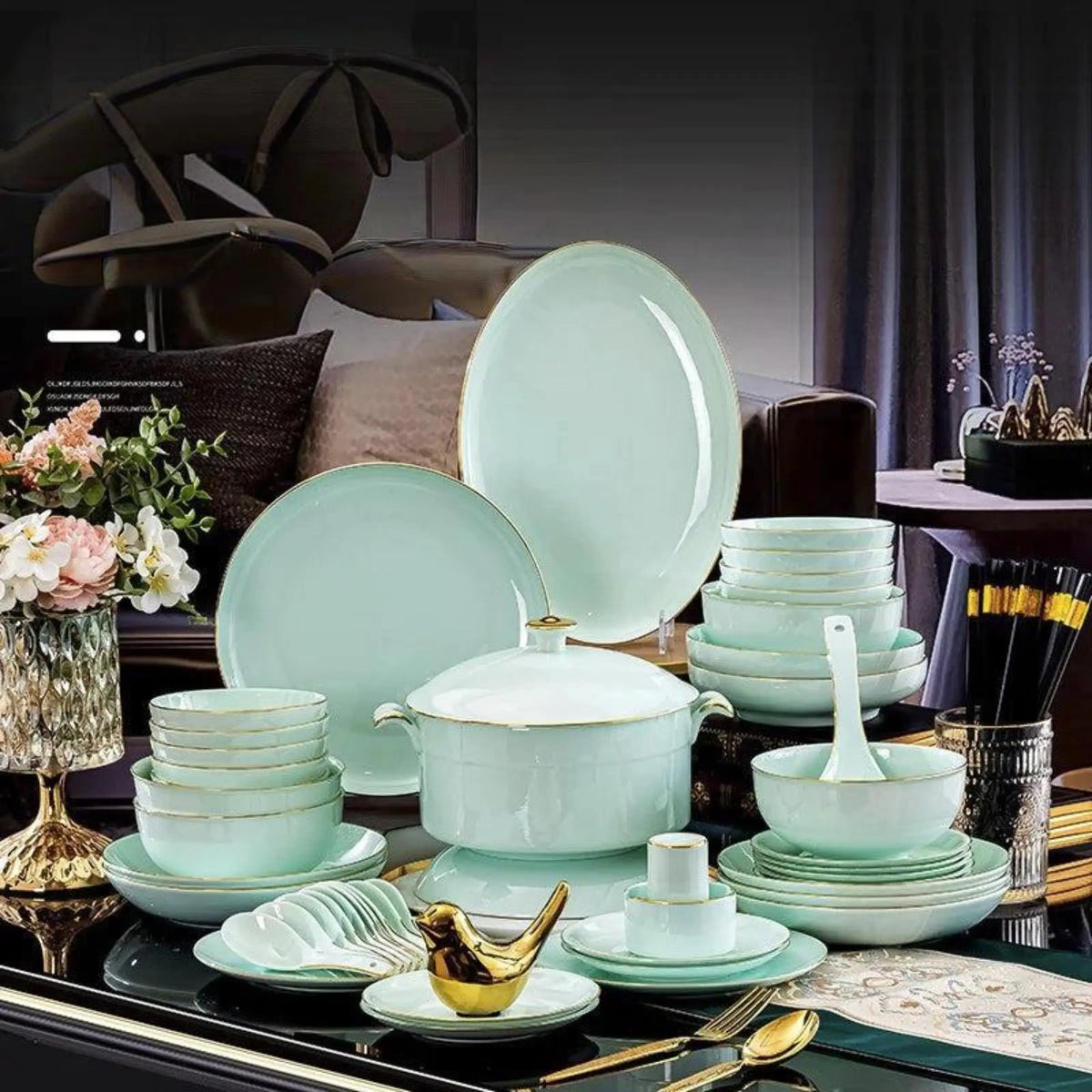 Nordic Gold Rim Best Ceramic Dishes Plates Bowl Kitchen Porcelain Ceramic Tableware Sets Bone China Plates for Dinner Julia M LifeStyles