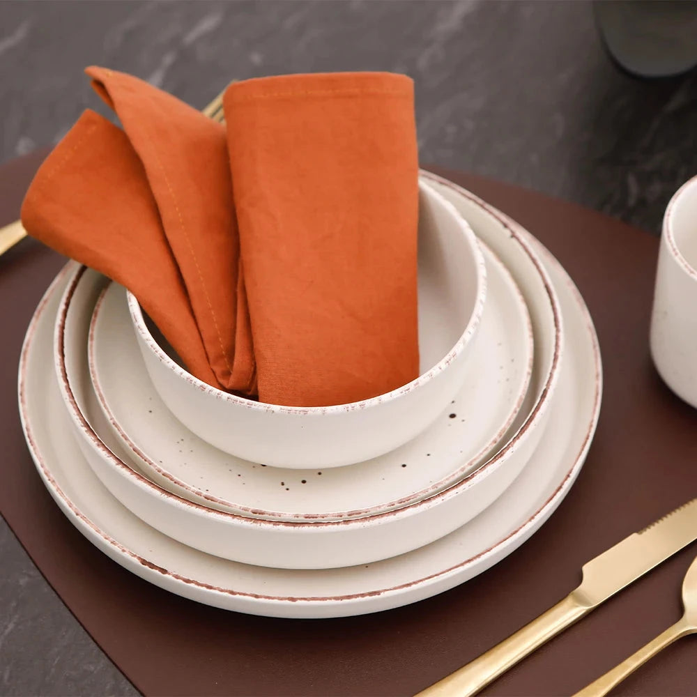 Nordic Style Round Stoneware 20pc Dinnerware Sets Speckled Matt White Plate and Bowl Set Julia M LifeStyles