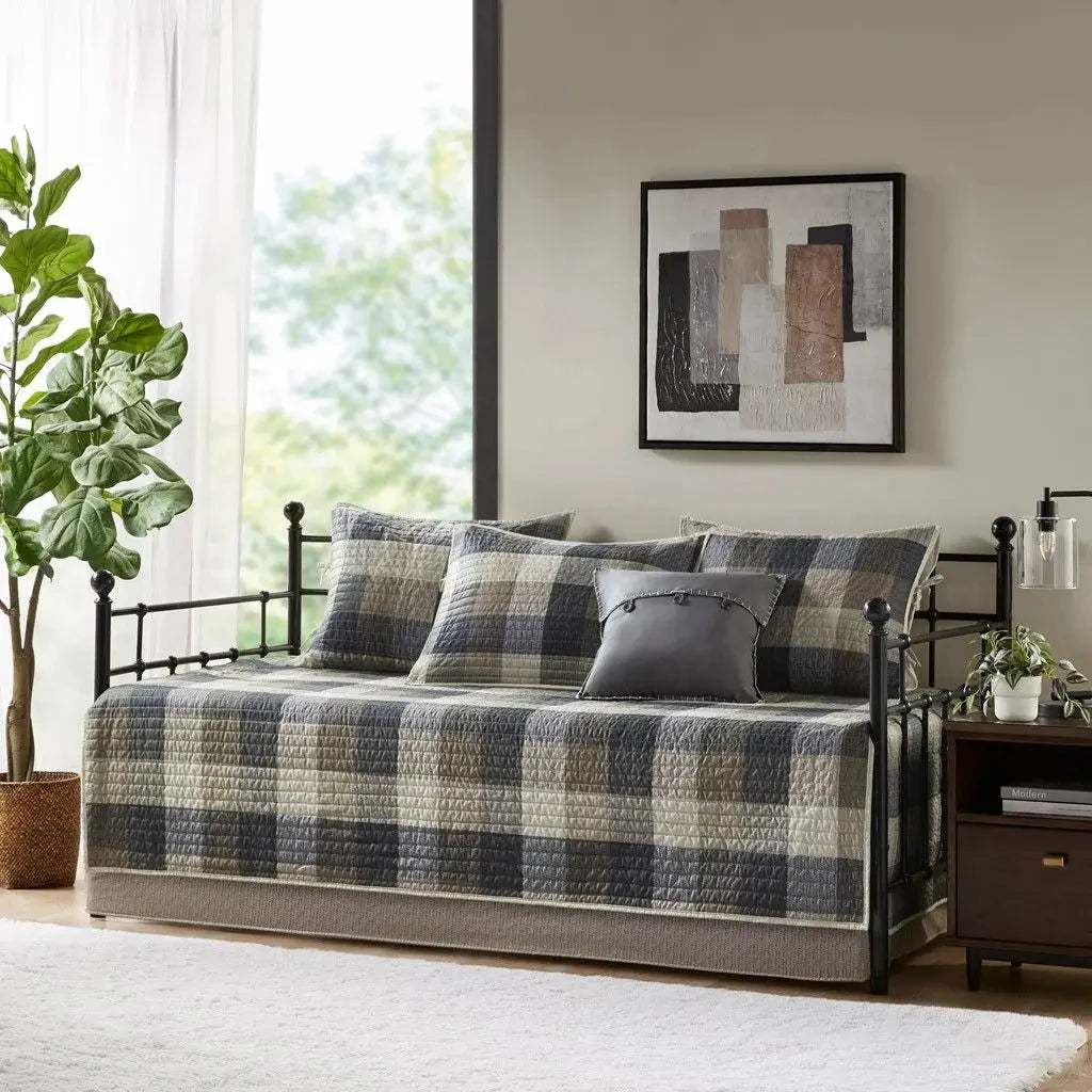 Reversible Plaid Daybed Cover Set - 8 Pieces, Solid Cotton, Multiple Sizes Julia M LifeStyles