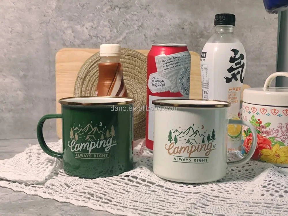 Enamel Coffee Mug Set of 2 - Camping Mugs for Coffee & Tea, 12oz Camping Coffee Cups with Lid (Camping Gifts/RV Essentials) Julia M LifeStyles