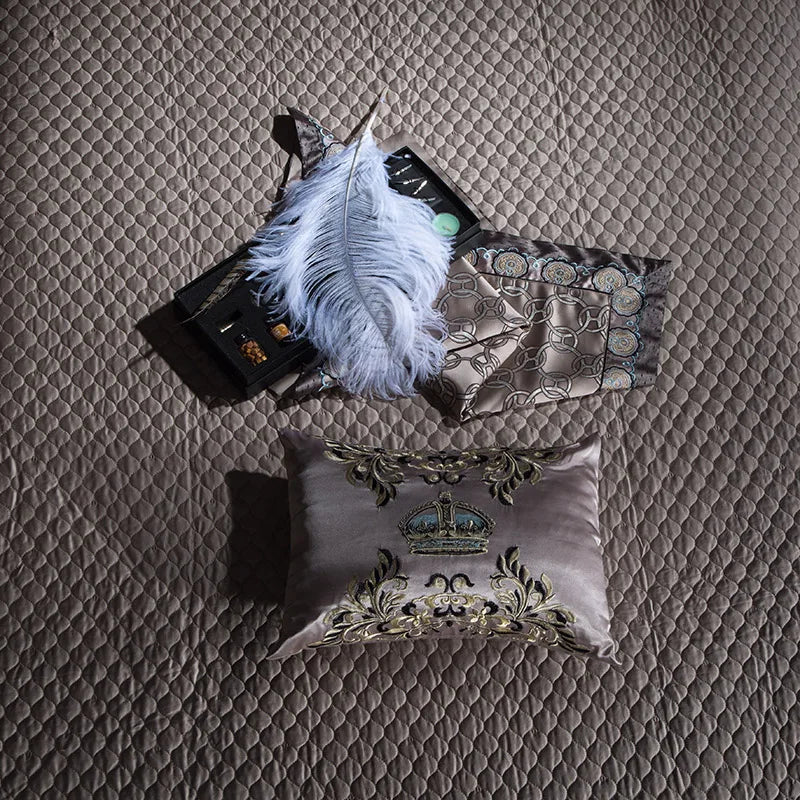 Golden Silver Red Luxury Wedding Royal Bedding sets Queen King size Embroidery Silk Satin Bohemia Duvet cover Bed sheet set - Julia M LifeStyles