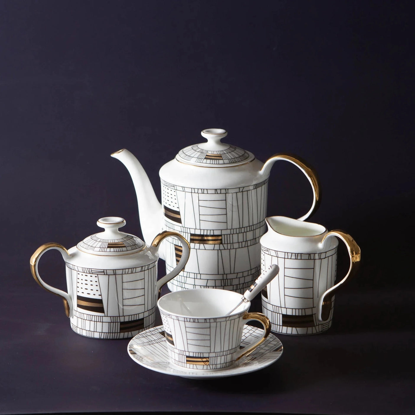 Brooke Series Coffee Cup Simple Hand-painted Gold Rim Bone China Cup Set Julia M LifeStyles