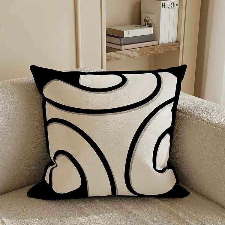 Nordic Style High-End French Retro Pillow Black and White Abstract Art Decorative Cushion for Sofa Bedroom Julia M LifeStyles