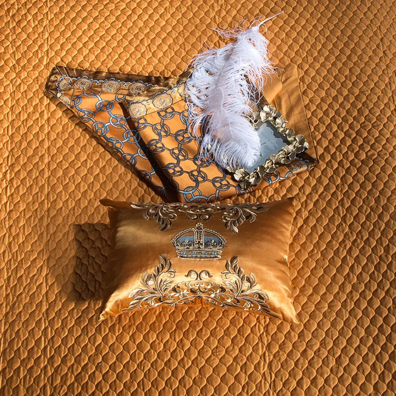 Golden Silver Red Luxury Wedding Royal Bedding sets Queen King size Embroidery Silk Satin Bohemia Duvet cover Bed sheet set - Julia M LifeStyles