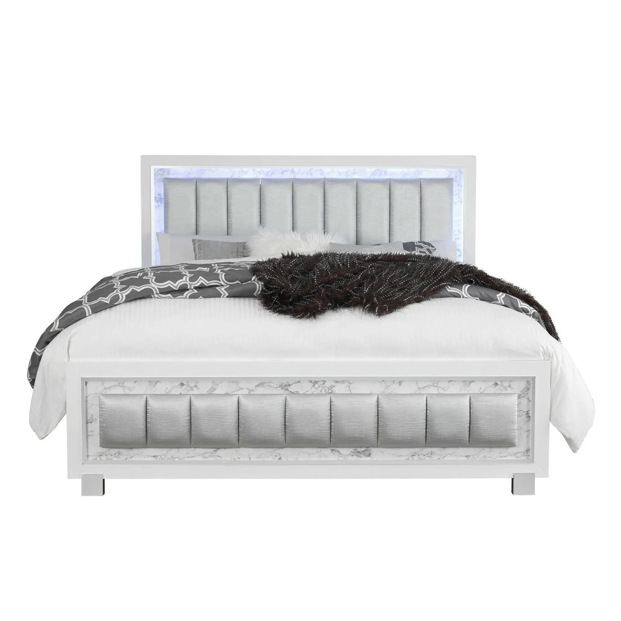 Classic Luxurious White Full Bed with LED Padded Headboard Julia M LifeStyles