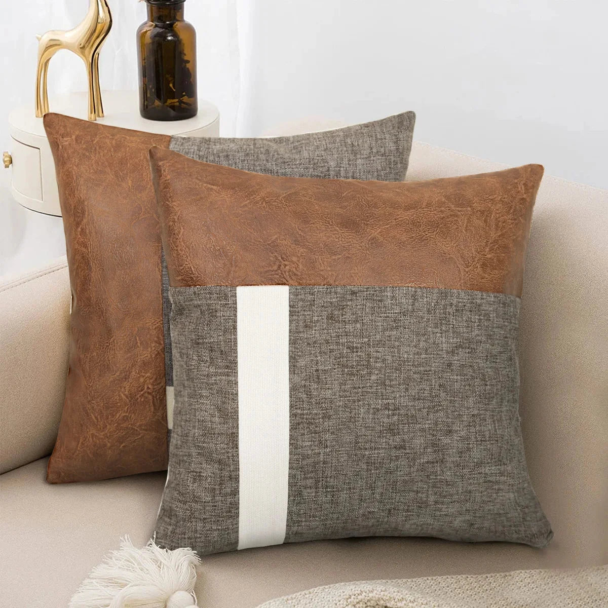 Popular Home PU Leather Stitching Cotton Diamond Lattice Pillowcase Sofa Cushion Cover Factory Price Julia M LifeStyles