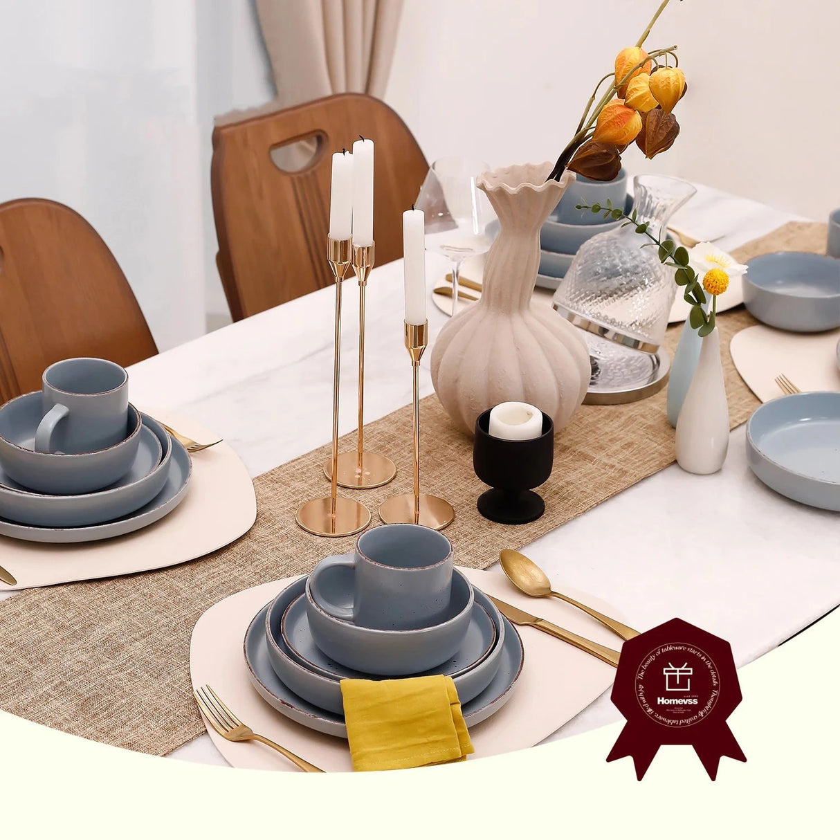 Nordic Style Round Stoneware 20pc Dinnerware Sets Speckled Matt Light Blue Plate and Bowl Set Julia M LifeStyles