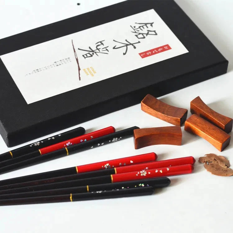 Elegant Chinese Style Wooden Chopstick Gift Set with Rest - 4 Pairs Julia M LifeStyles