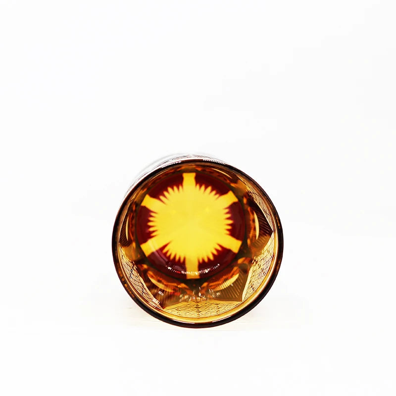 In Stock Edo Kiriko Style Rock Glass Hand Carved Cased Glass Cup With Candle Light Pattern for Souvenir Wedding Gift