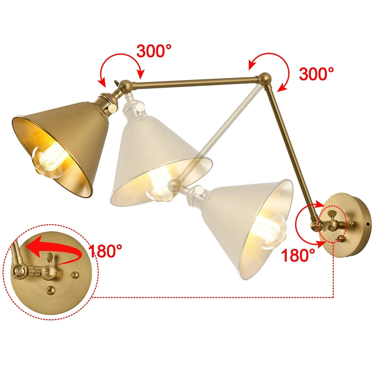 One Piece Dropshipping Brass Black 2 Pack with Switch Swing Arm Wall Lamp Plug in Wall Mounted Light Wall Sconces Julia M LifeStyles