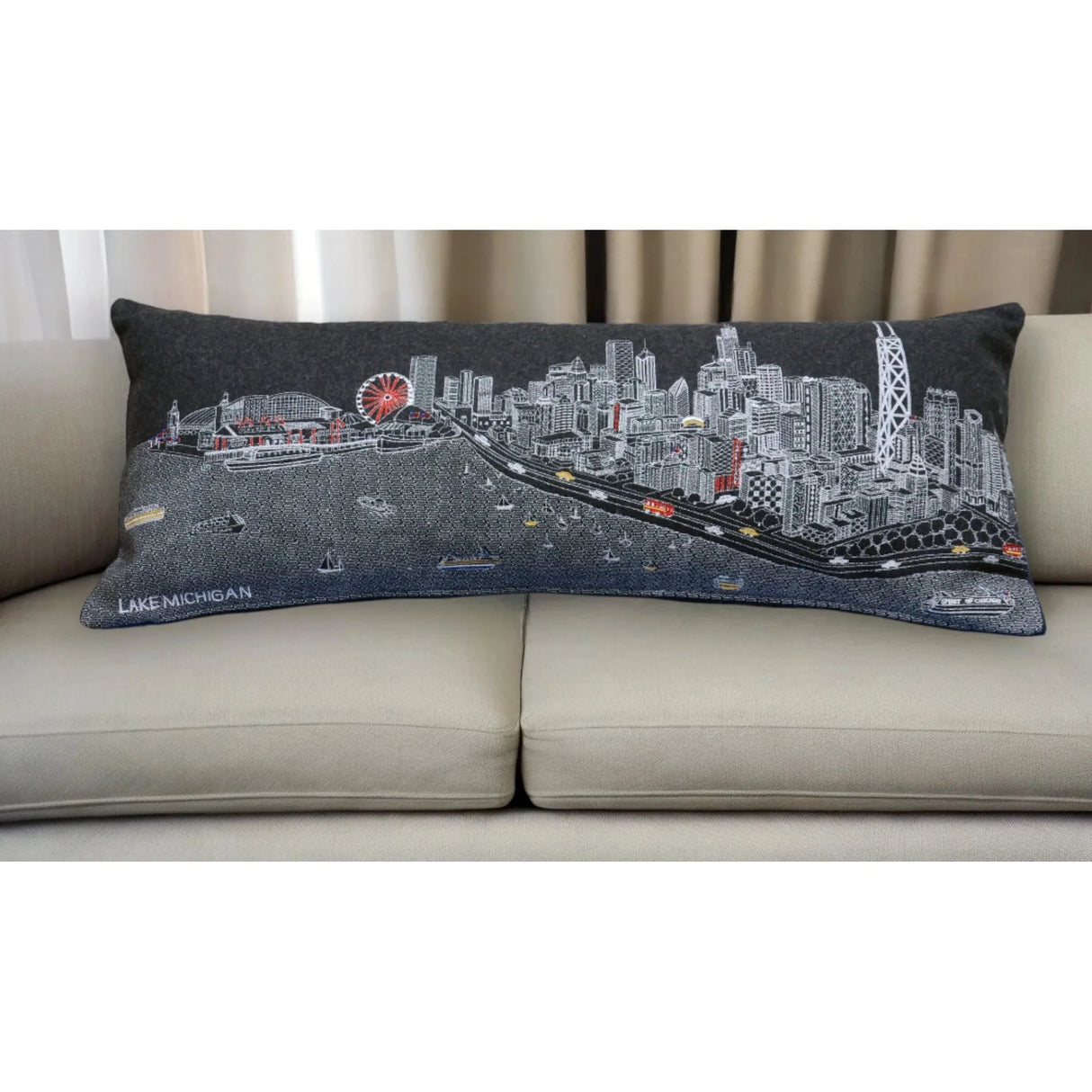HMS 14\" X 35\" Hometown Pride Wool Lumbar Throw Pillow Black Gray White for Seats & Cushions Julia M LifeStyles