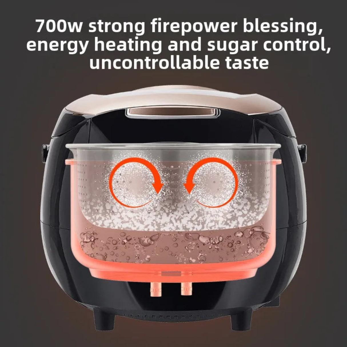 Black and orange appliance with text about power and control