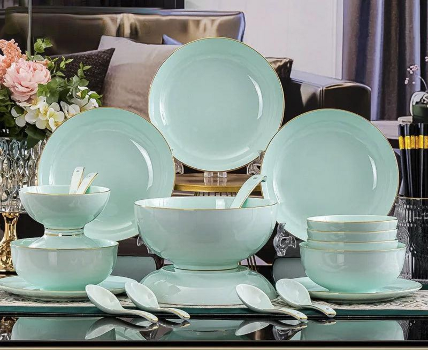 Nordic Gold Rim Best Ceramic Dishes Plates Bowl Kitchen Porcelain Ceramic Tableware Sets Bone China Plates for Dinner Julia M LifeStyles