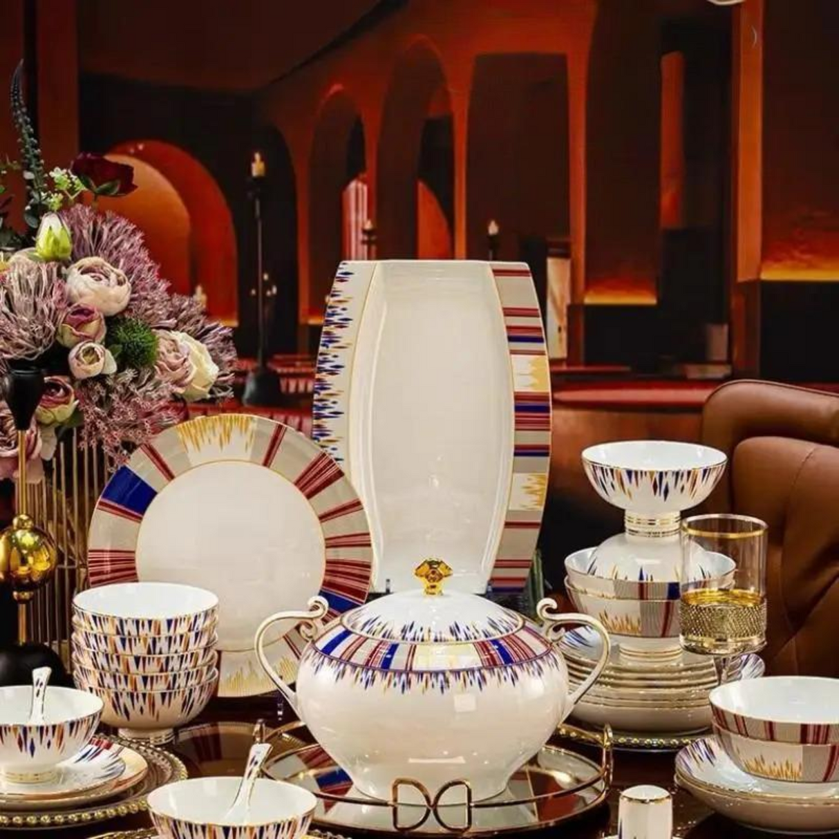 60PC Exquisite High-End Bone China Dinnerware Set in Elegant Gift Box