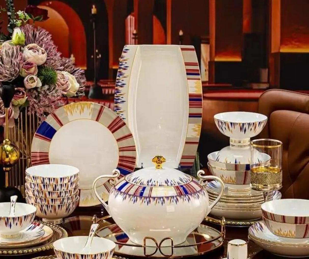 60PC Exquisite High-End Bone China Dinnerware Set in Elegant Gift Box