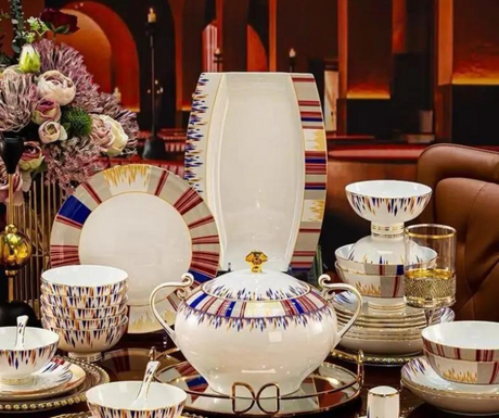60PC Exquisite High-End Bone China Dinnerware Set in Elegant Gift Box