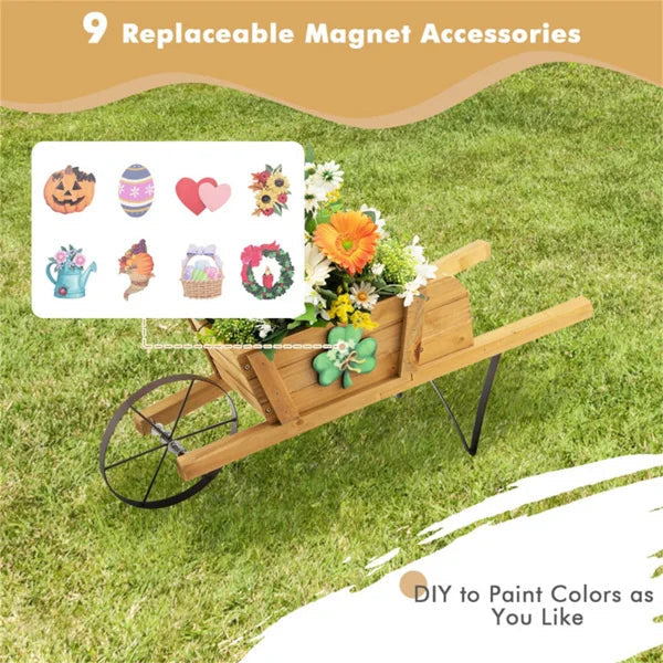 2-in-1 Wheelbarrow Planter with 9 Magnetic Accessories Wooden Wagon for Garden Yard Flower Pots & Planters Julia M LifeStyles