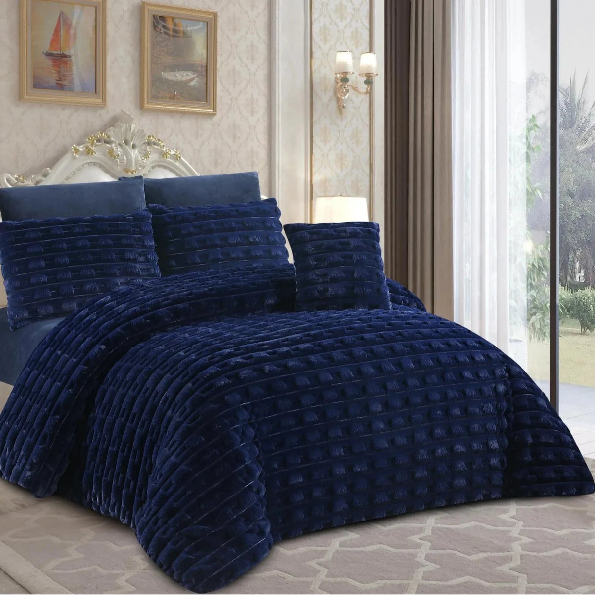 Light Luxury Rabbit Fur Plush 4-Piece Winter Set Julia M LifeStyles