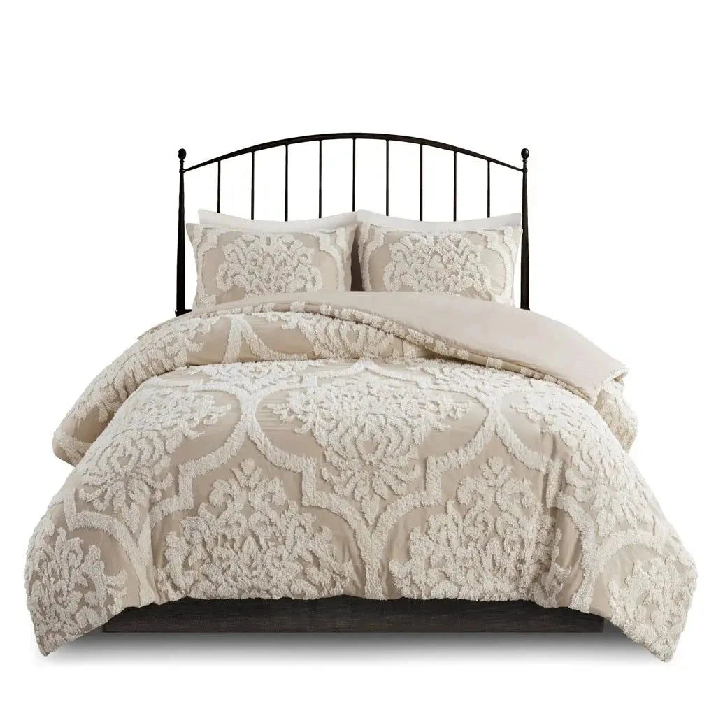3-Piece Tufted Cotton Chenille Damask Duvet Cover Set Julia M LifeStyles
