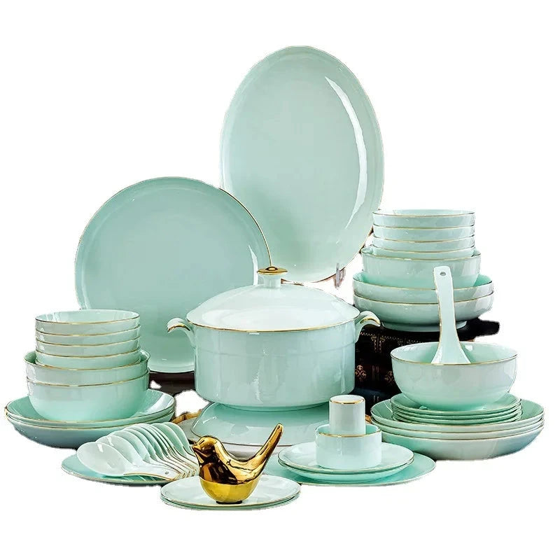 Nordic Gold Rim Best Ceramic Dishes Plates Bowl Kitchen Porcelain Ceramic Tableware Sets Bone China Plates for Dinner Julia M LifeStyles