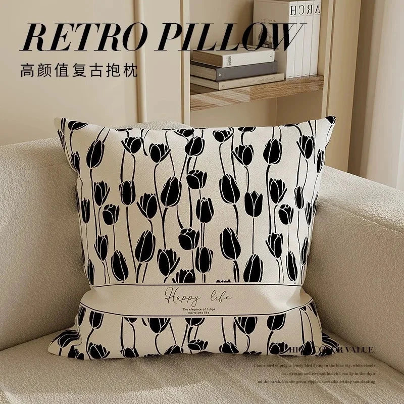Nordic Style High-End French Retro Pillow Black and White Abstract Art Decorative Cushion for Sofa Bedroom Julia M LifeStyles