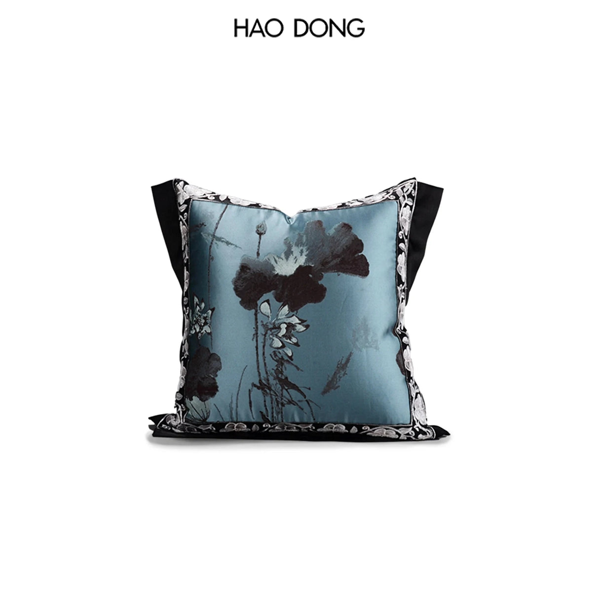 Hodon Chinese Style Black Blue High-Precision Ink Painting Style Square Light Luxury Home Decoration Pillowcase Julia M LifeStyles