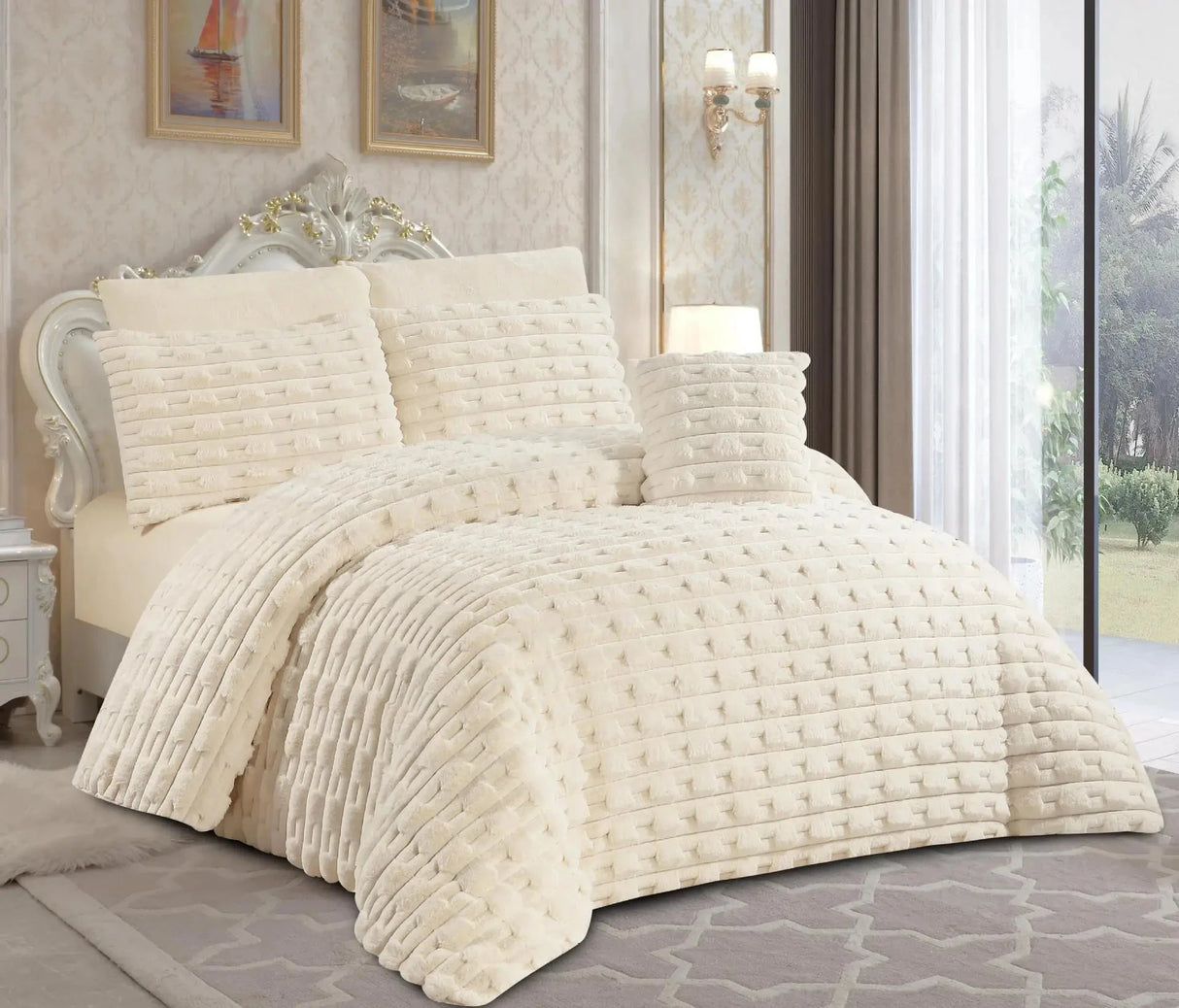 Light Luxury Rabbit Fur Plush 4-Piece Winter Set Julia M LifeStyles