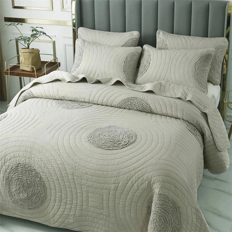 Handmade Bedding Quilts Embroidery Flower 100% Cotton Queen King Size Stitching Patchwork Bedspread 3pcs Quilt Set Julia M LifeStyles