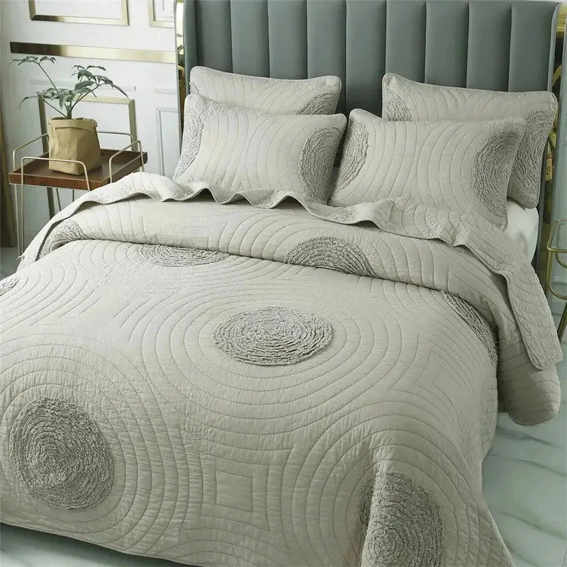 Handmade Bedding Quilts Embroidery Flower 100% Cotton Queen King Size Stitching Patchwork Bedspread 3pcs Quilt Set Julia M LifeStyles