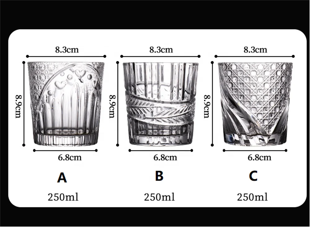 Old Fashioned Crystal Glasses Lead-Free Irregular Shot Glass Liquor Vodka Bourbon Whisky Glass Rotate Tumbler Whiskey Glass Cup