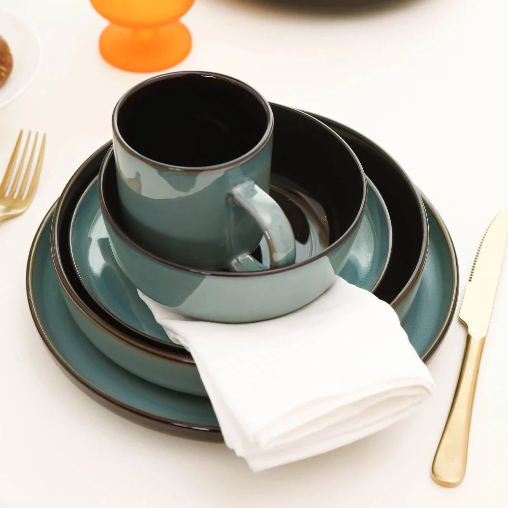 Reactive Glaze Green Stoneware Ceramic Dinnerware Sets for 4 People 20pcs Collection Julia M LifeStyles