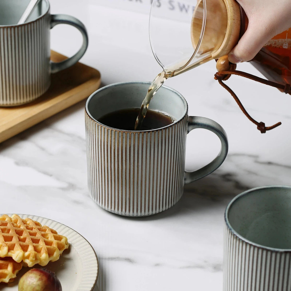16Oz Ceramic Coffee Mugs Set of 4 Rustic Stoneware Coffee Cups Set with Large Handle for Latte Cocoa Tea Milk Smoky Blue Julia M LifeStyles