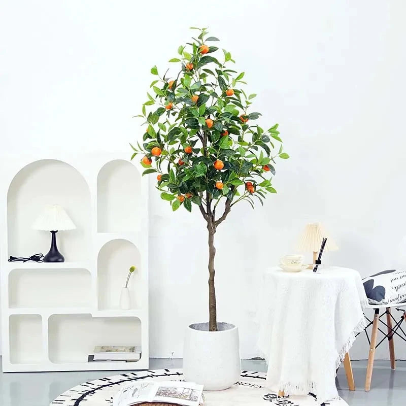 High-End Luxury Indoor Orange Tree Artificial Green Plastic Potted Fruit Fake Kumquat for Halloween Christmas Living Room Julia M LifeStyles